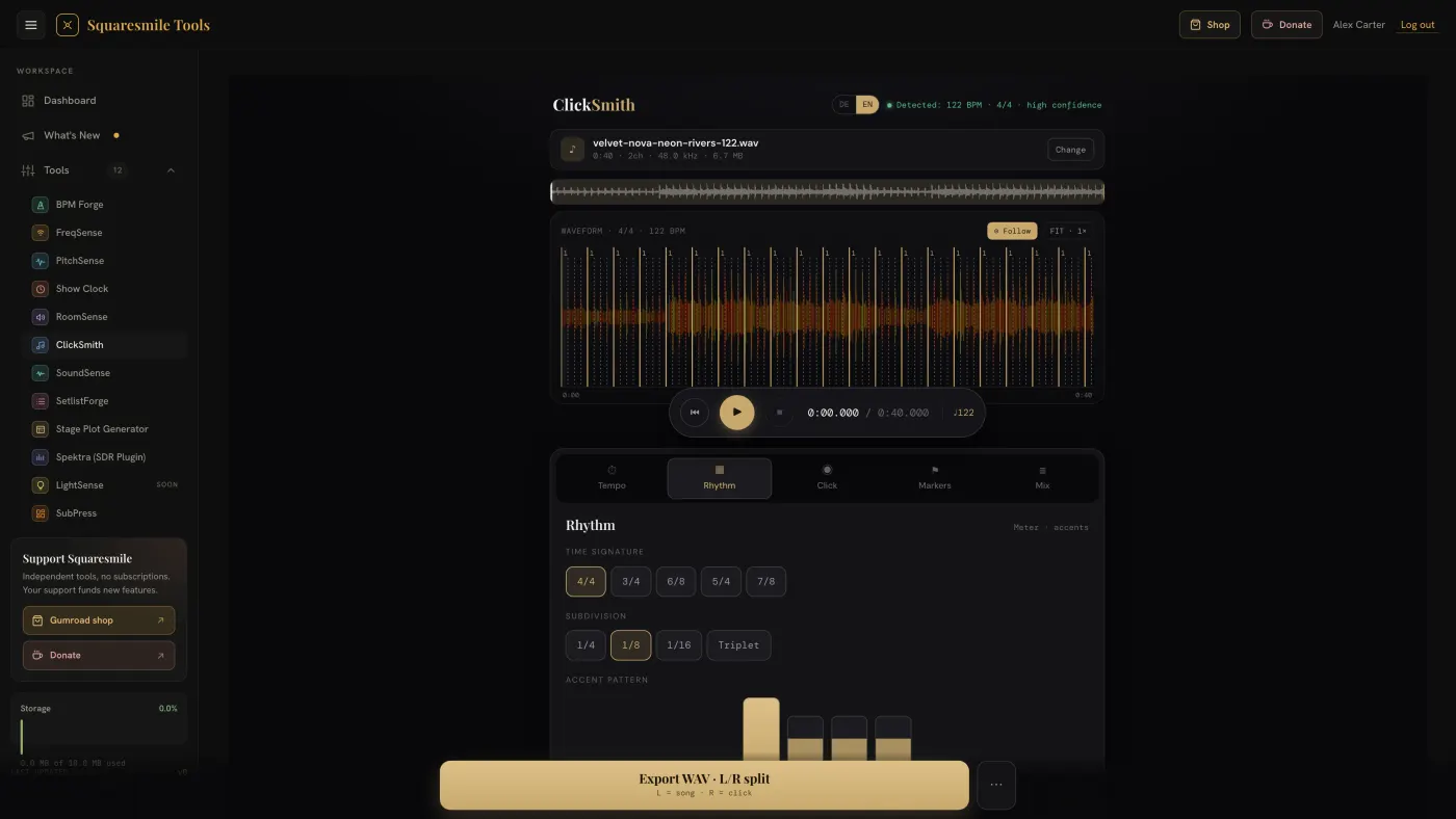 ClickSmith — the main screen